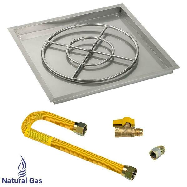 American Fireglass 30 In. High-Capacity Square Stainless Steel Drop-In Pan With Match Light Kit - Natural Gas SS-SQPMKIT-N-30H